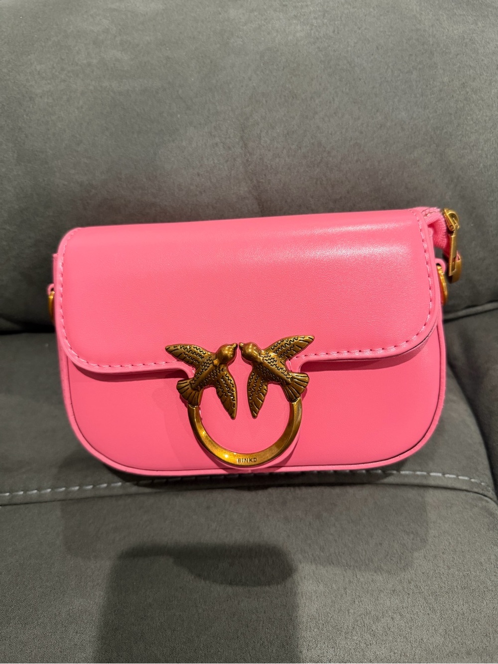 New designer inspired Pink Mini Crossbody with Gold Bird 8 inch by 5.5 inch